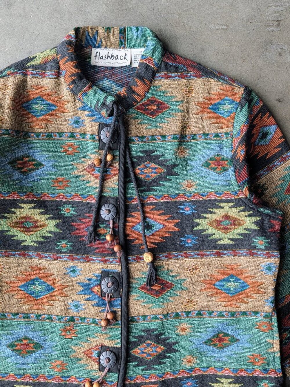 Vintage Southwestern Coastal Cowgirl Colorful Tapestry Jacket medium